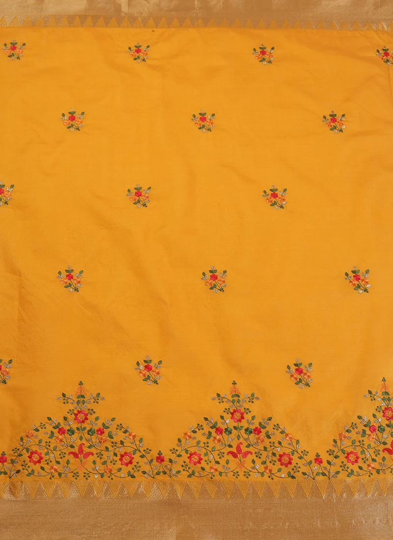 Assam Cotton Silk Thread Embroidered Work Temple Contrast Border Saree Festive Wear - Image 6