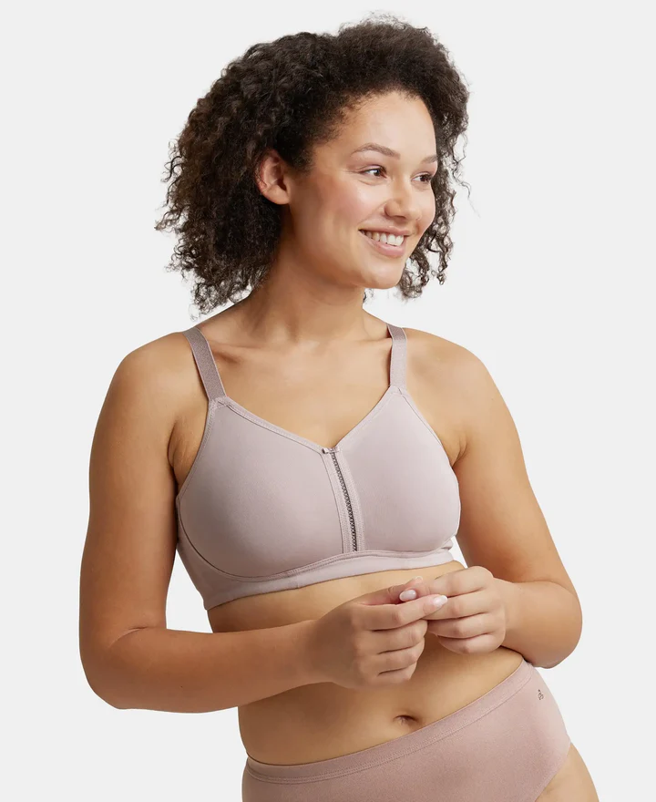 Mocha Combed Cotton Elastane Stretch Full Coverage Minimizer Bra