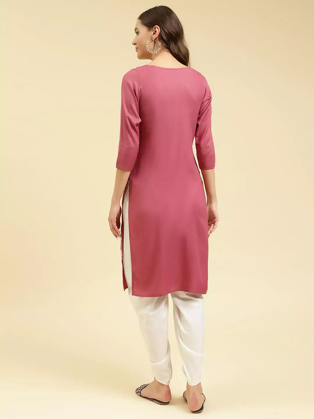 Pink Silk Work Kurti - Image 2