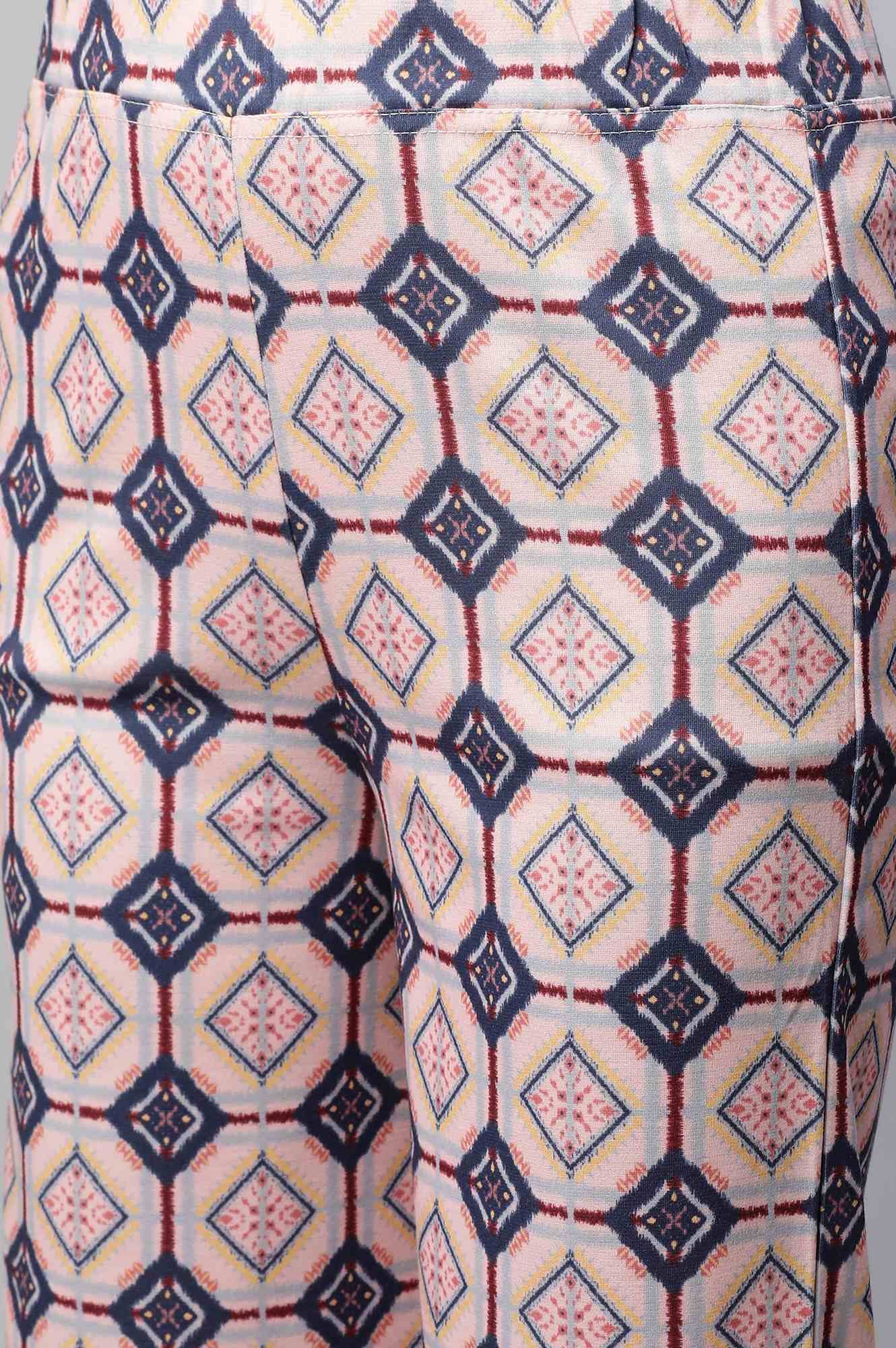 Pink Geometric Printed Straight Fit Palazzo With Elasticated Waist - Image 7