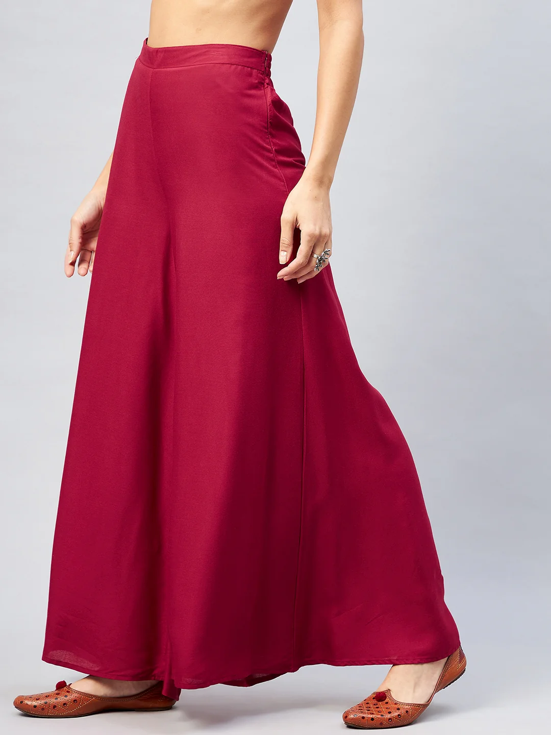 Viscose Rayon Solid Maroon Handloom Palazzo - Image 4