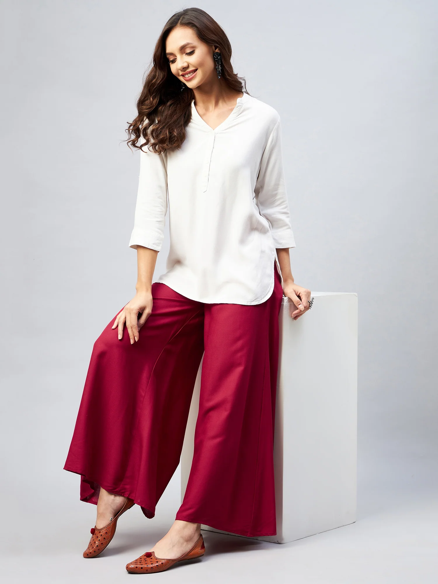 Viscose Rayon Solid Maroon Handloom Palazzo - Image 8