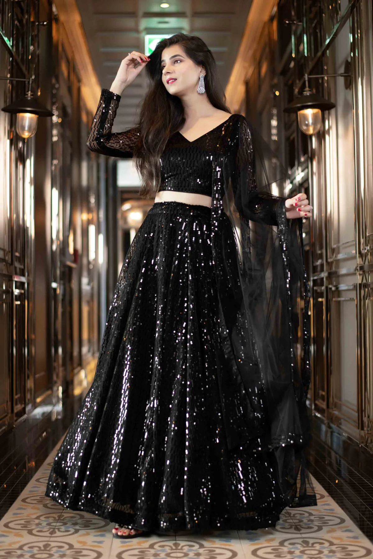 Sequin Work Black Lehenga Choli Set - Image 2