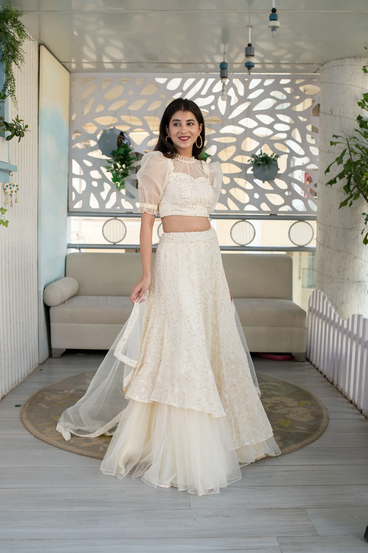 Georgette Cream Lehenga - Image 4