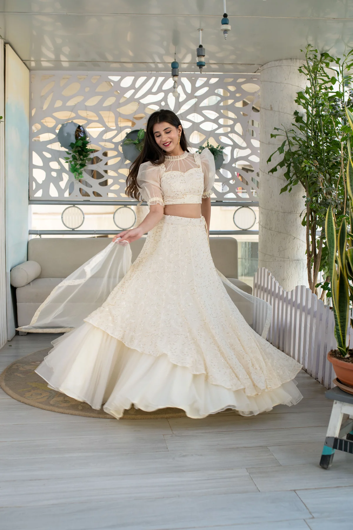 Georgette Cream Lehenga - Image 7